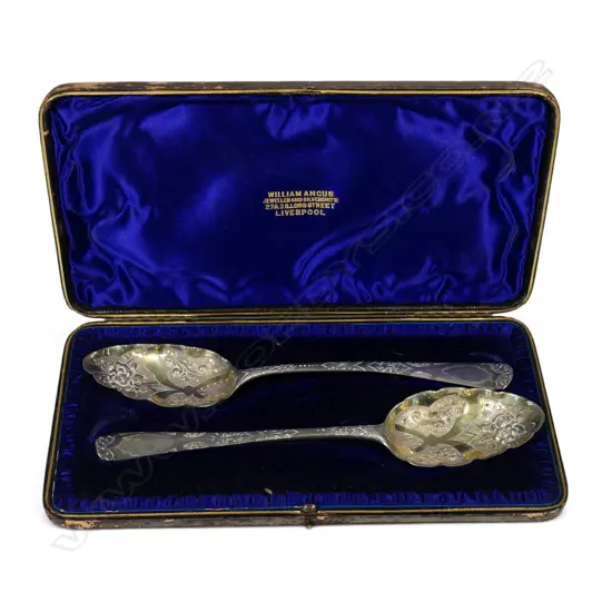 Pair of George III silver cased berry spoons,