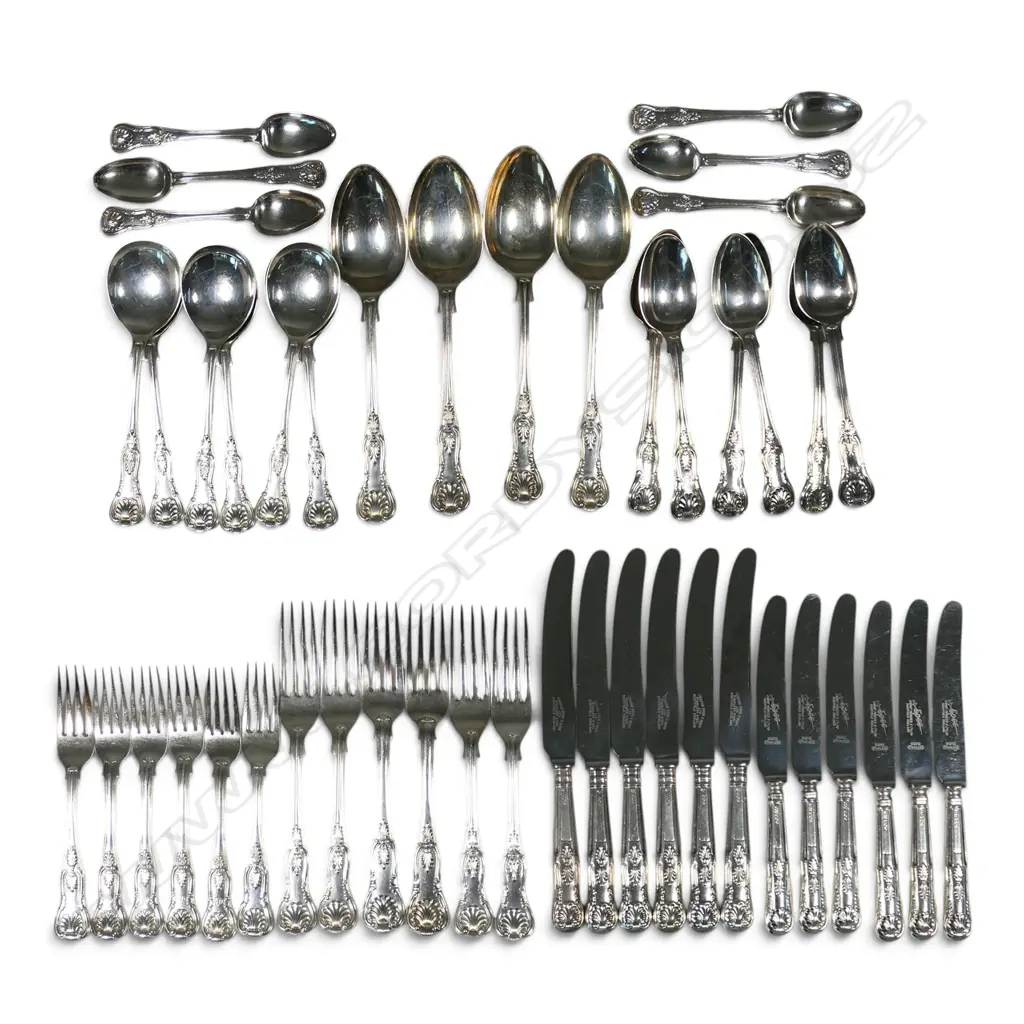 A 19th and 20thC silver King's pattern six place cutlery service, Image 1++