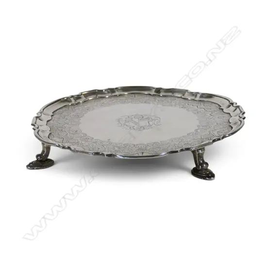 A George II silver piecrust rim salver,