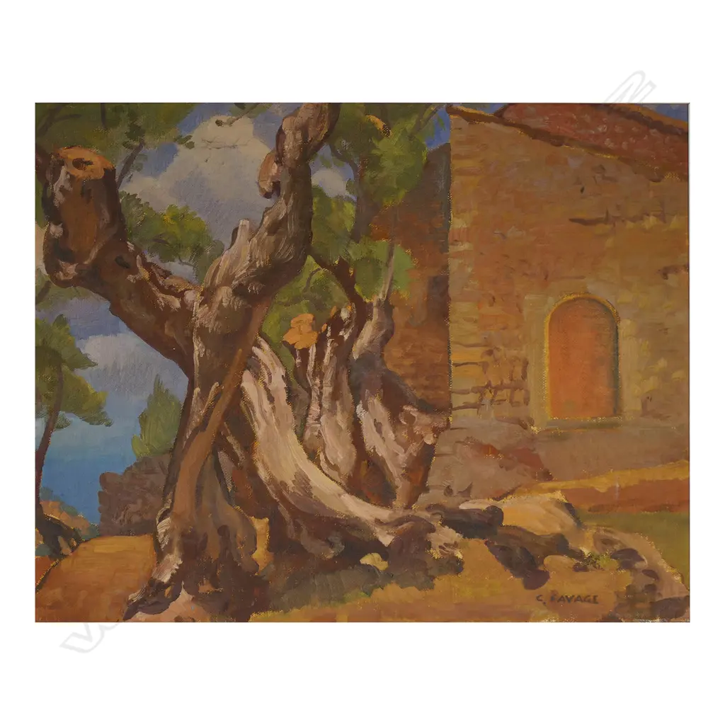 Cedric Savage (NZ 1901-1969) Untitled (Trees and Building), Image 1++