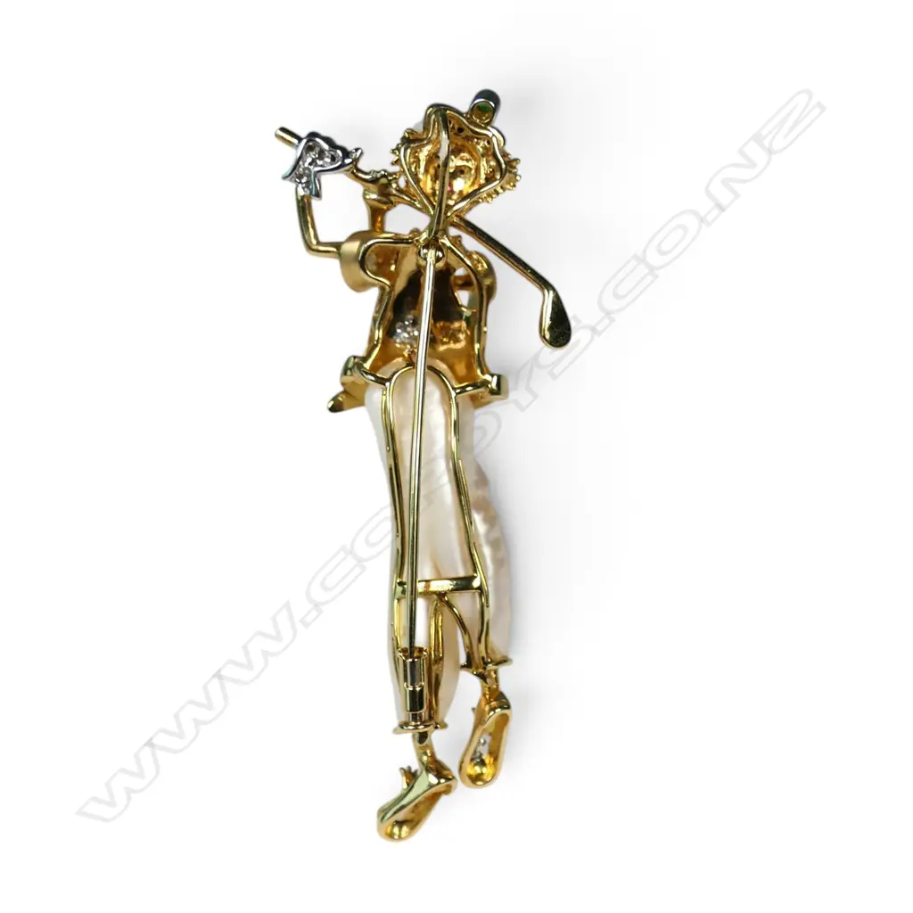 An impressive Yvel design 18ct gold long baroque pearl and diamond clown brooch, Image 1++