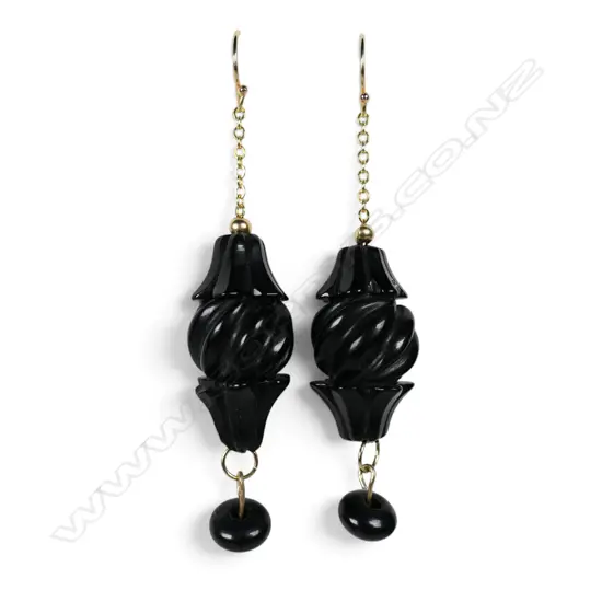 A pair of Victorian jet drop earrings,