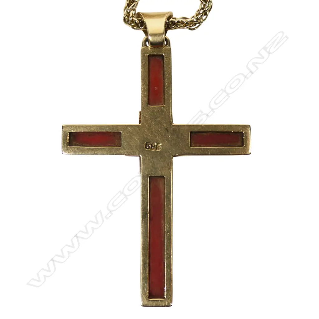 A 14ct gold and coral cross, Image 1++