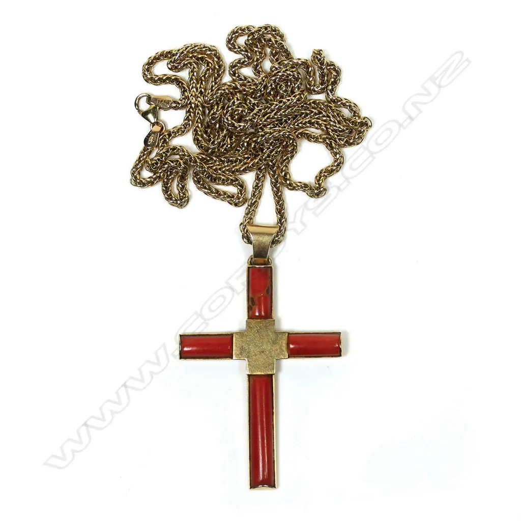 A 14ct gold and coral cross, Image 1++