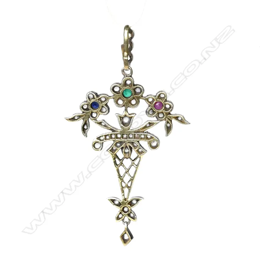 A silver and gold belle époque-style pendant, Image 1++