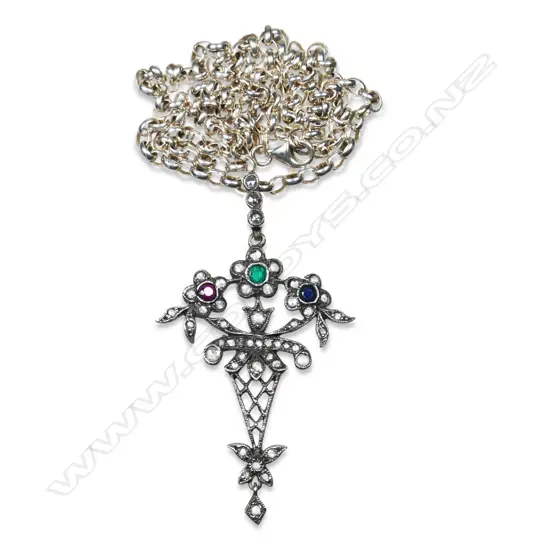 A silver and gold belle époque-style pendant,