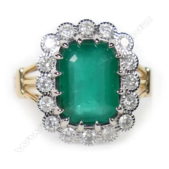 A 14ct gold emerald and diamond vintage style ring,