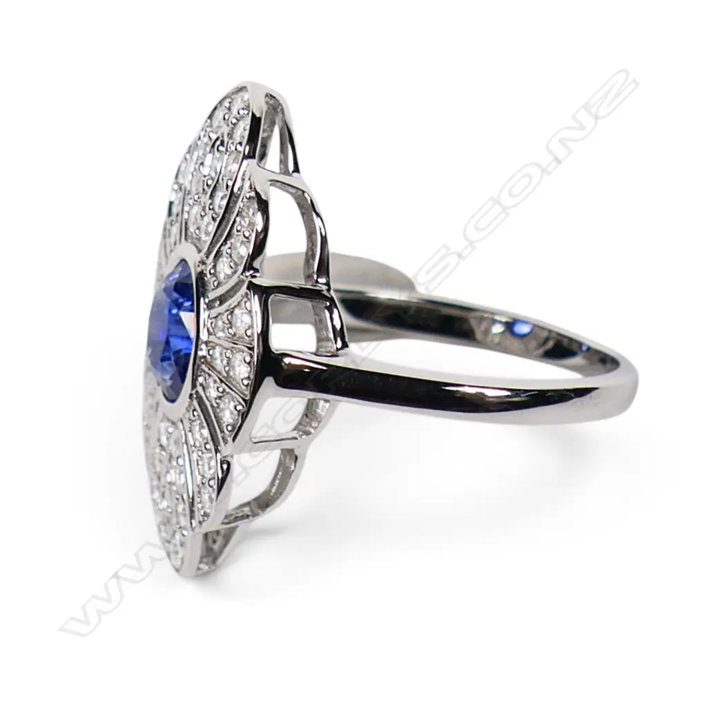 A 14ct white gold sapphire and diamond dress ring, Image 1++