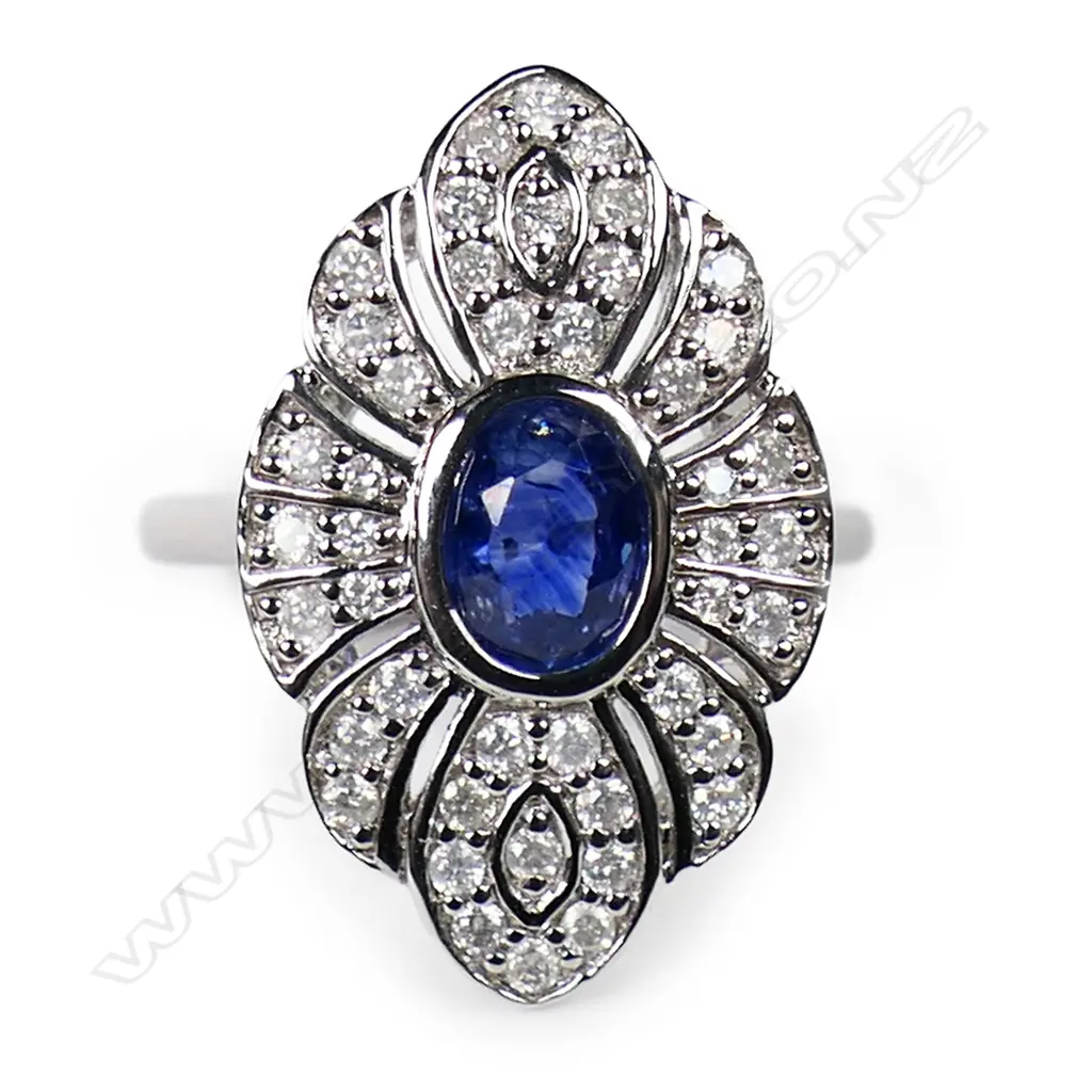 A 14ct white gold sapphire and diamond dress ring, Image 1++