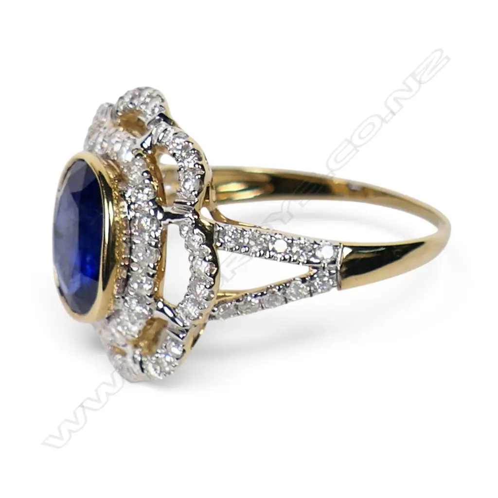 A 14ct gold Ceylonese sapphire and diamond floral style ring, Image 1++