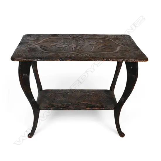 A c.1910 Japanese carved two tier side table,