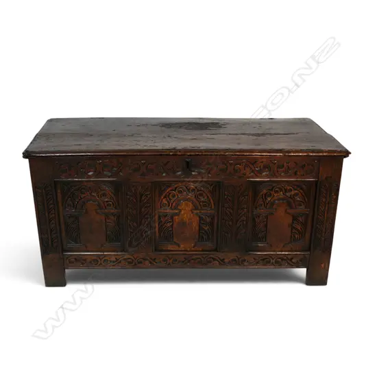An 18thC oak coffer,