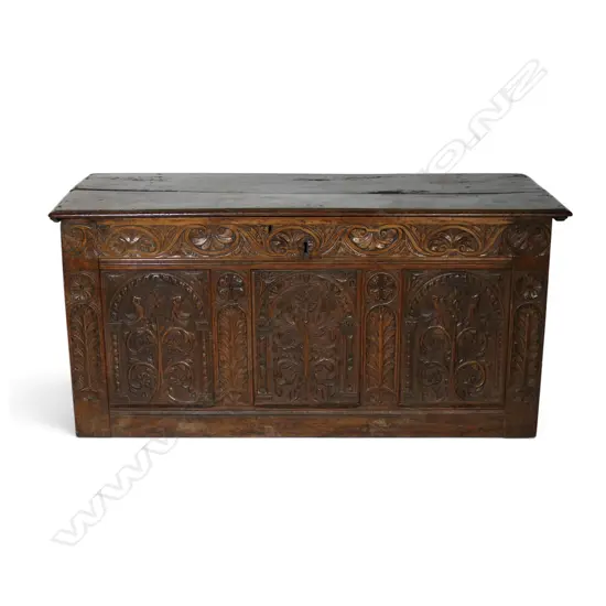 A large 18thC country oak coffer,