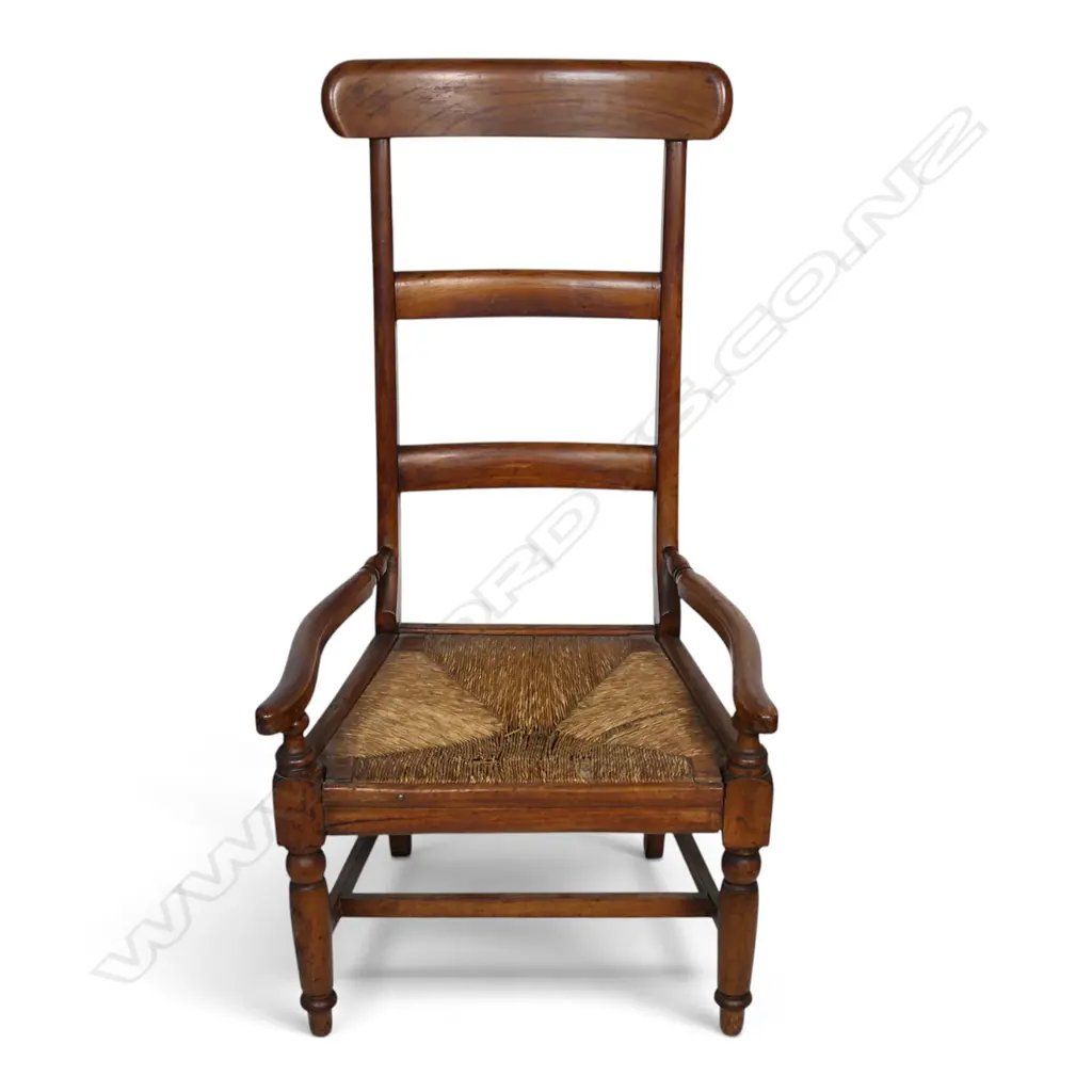 A 19thC oak country ladder back open elbow chair, Image 1++