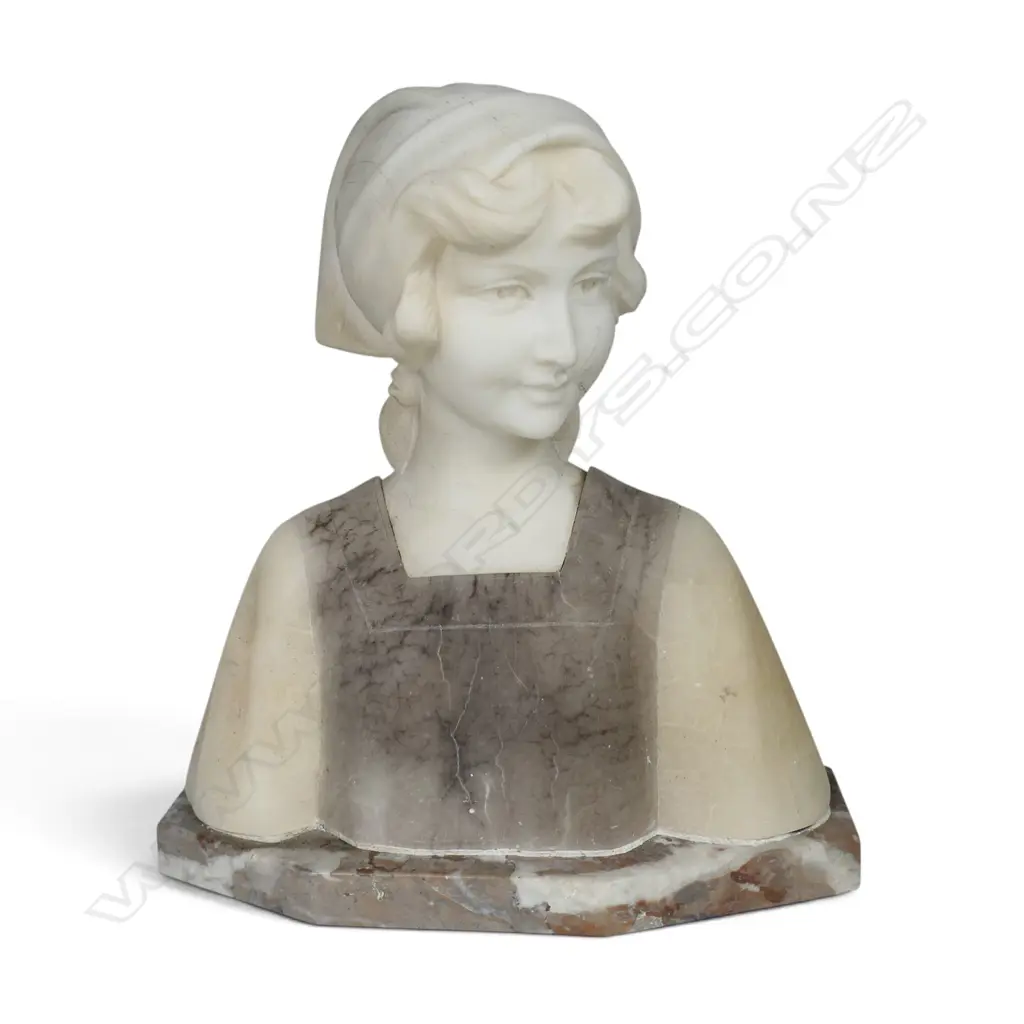early 1900s marble and alabaster bust after P. Fattorini, Image 1++