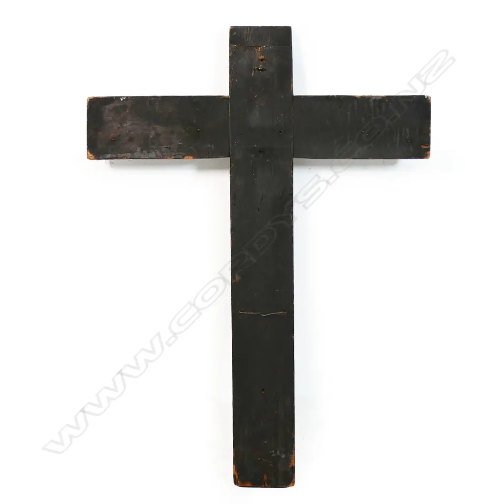 A Spanish hand painted rustic wooden crucifix, Image 1++