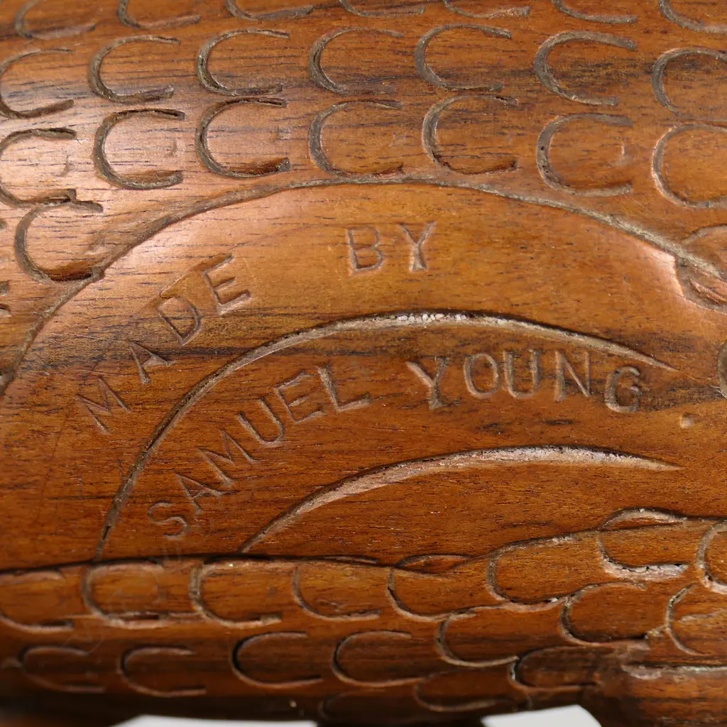 An early 20thC oak writing box and Pitcairn Island carved wooden fish, Image 1++