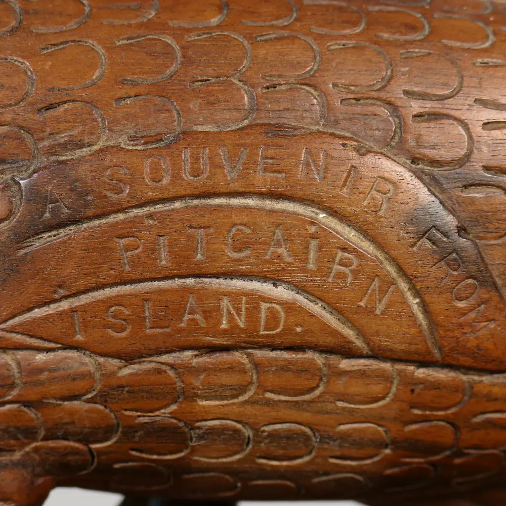 An early 20thC oak writing box and Pitcairn Island carved wooden fish, Image 1++