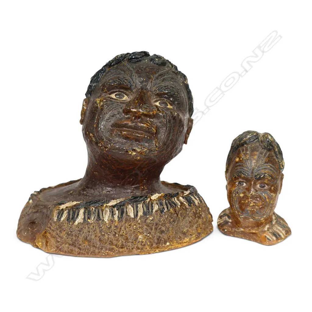Two late 19thC carved kauri gum heads, Image 1++