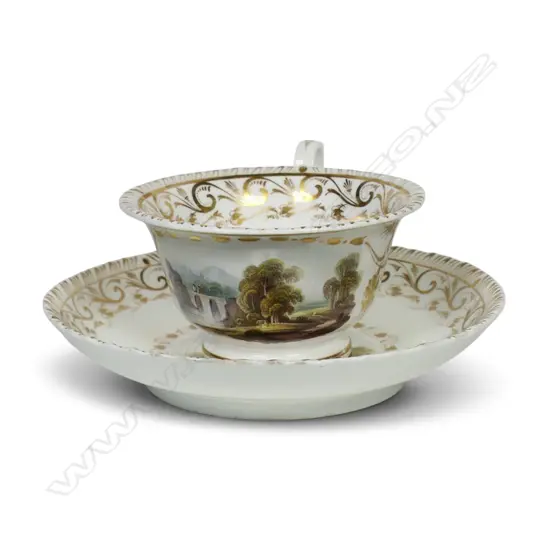 An early 19thC Derby hand painted cup and saucer,