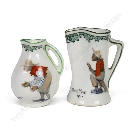 Two rare Royal Doulton 'The All Blacks Team' miniature jugs,