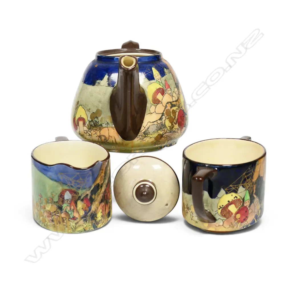 A Royal Doulton Gnomes three piece tea set, Image 1++