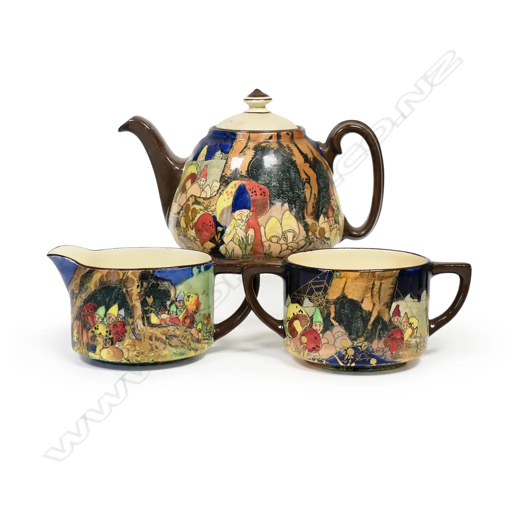 A Royal Doulton Gnomes three piece tea set, Image 1++