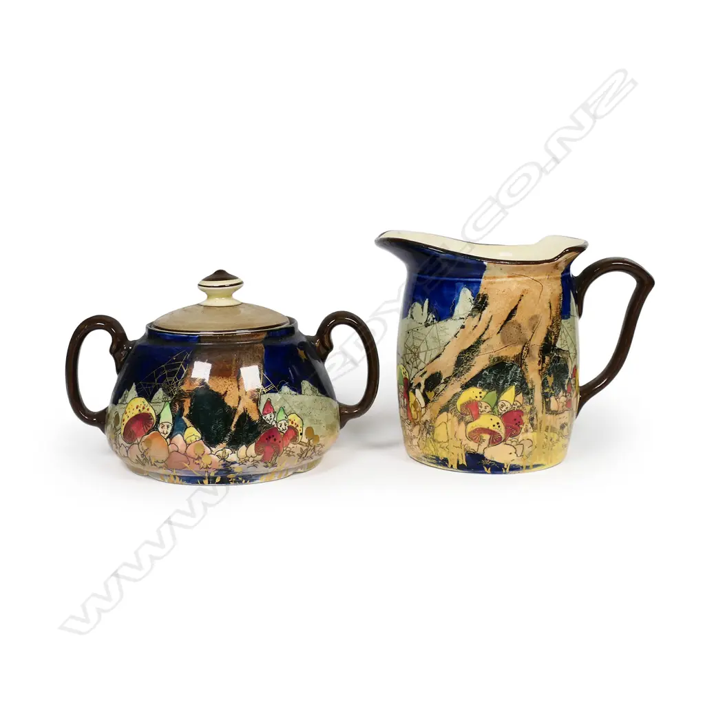 A Royal Doulton Gnomes milk jug and lidded sugar, Image 1++