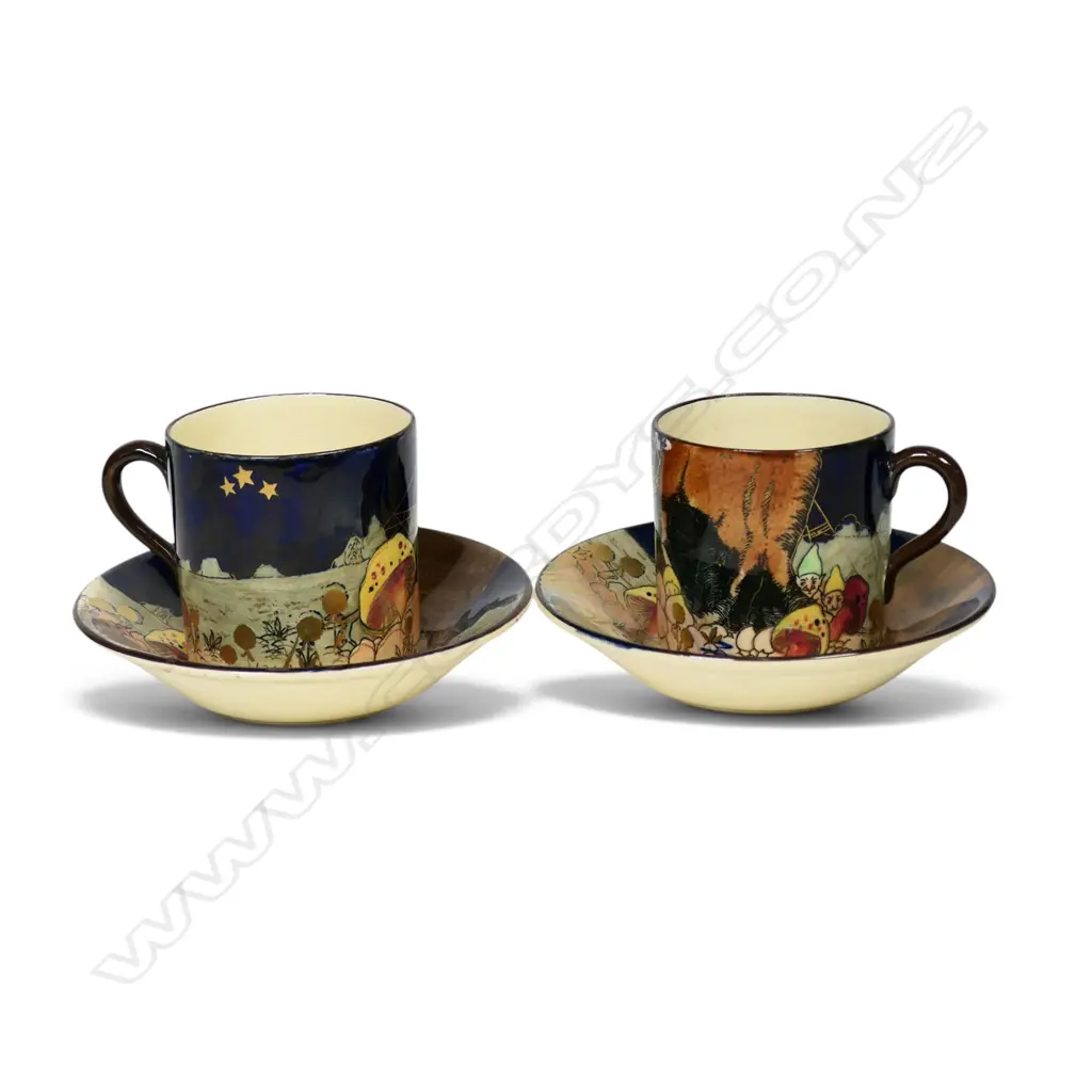 A pair of Royal Doulton Gnomes coffee cans and saucers, Image 1++
