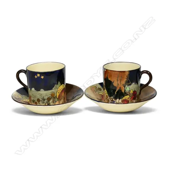 A pair of Royal Doulton Gnomes coffee cans and saucers,