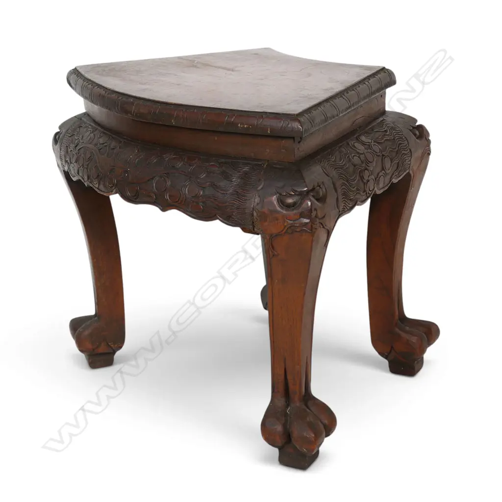 An early 20thC Chinese carved hardwood side table / stand, Image 1++