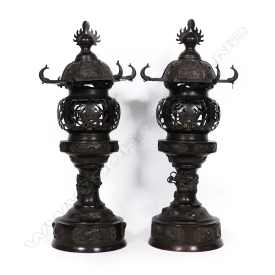 A pair of 19thC Japanese bronze lanterns,