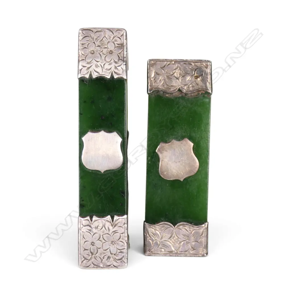 Two pounamu and silver napkin rings, Image 1++