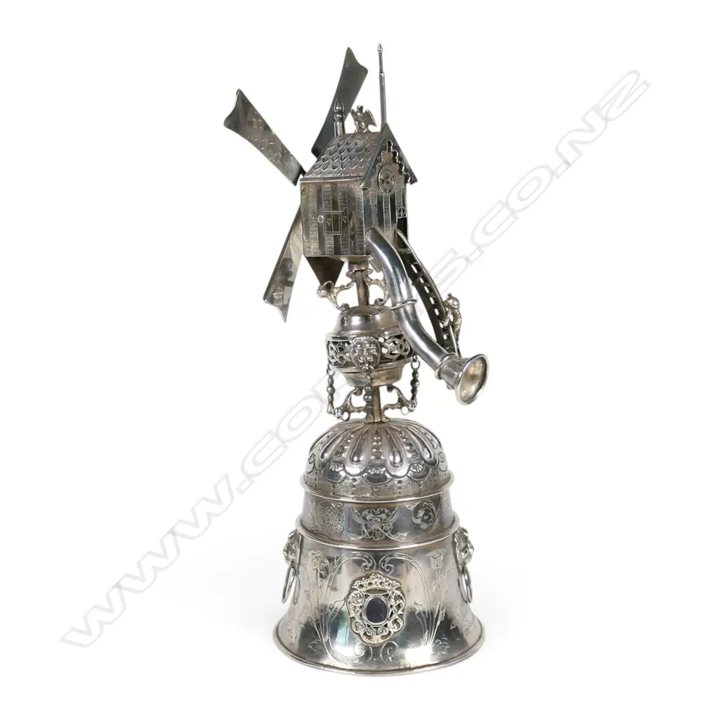 A late 19thC Continental whimsical silver windmill, Image 1++