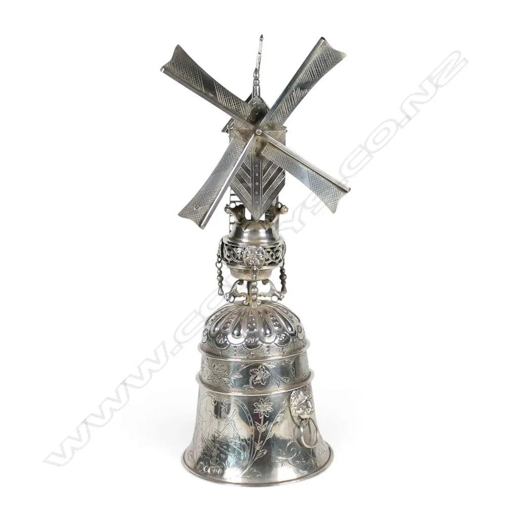 A late 19thC Continental whimsical silver windmill, Image 1++