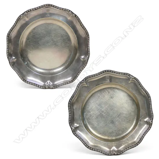 Two Georgian silver dinner plates,