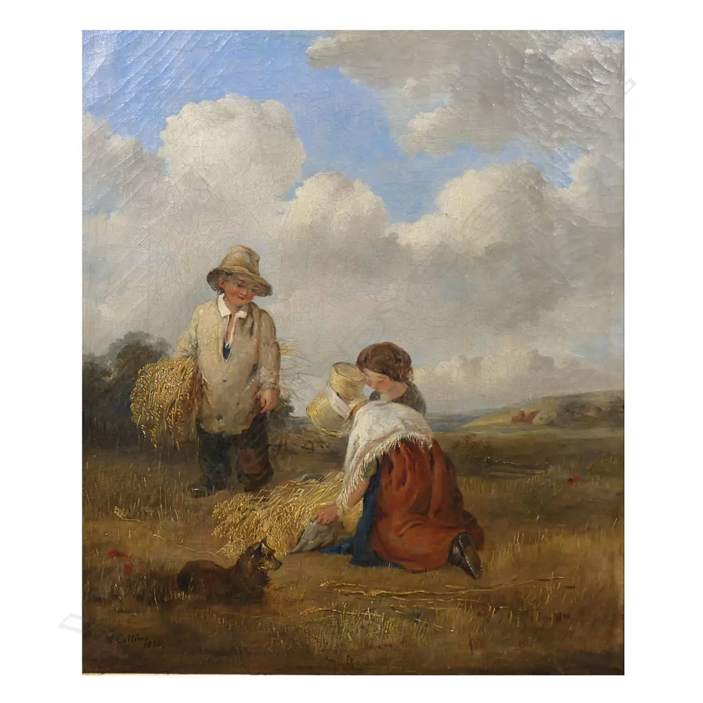 W. Collins (19thC) - Children Picking Hay, Image 1++