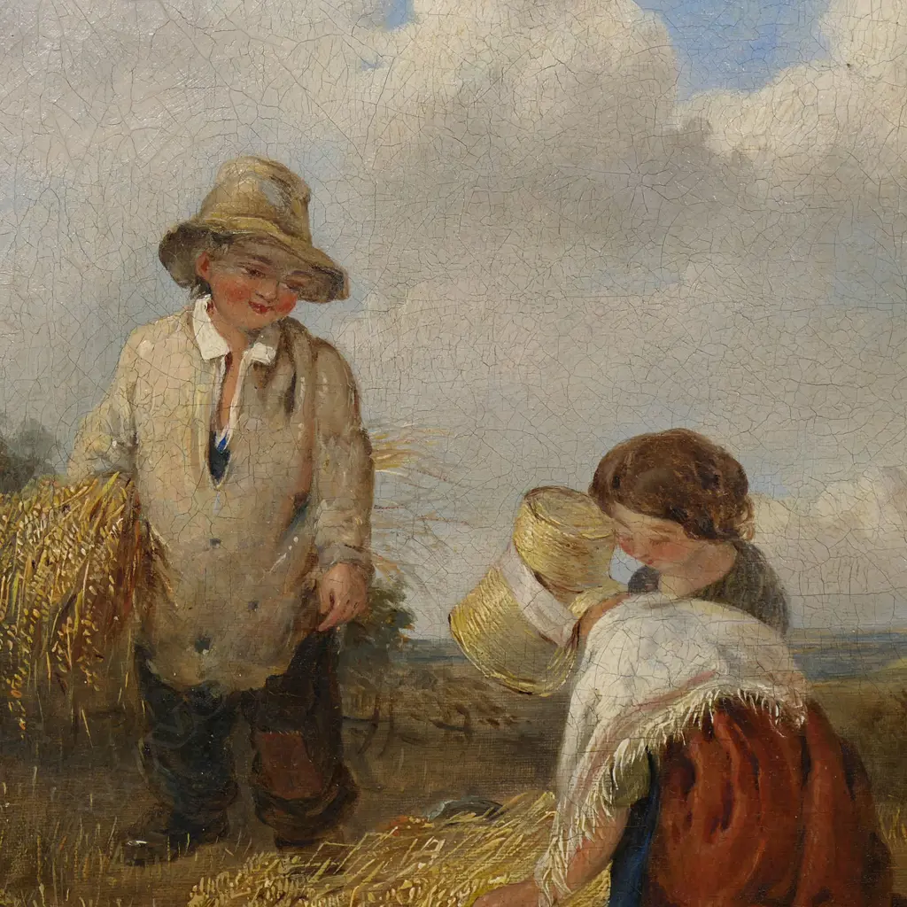 W. Collins (19thC) - Children Picking Hay, Image 1++