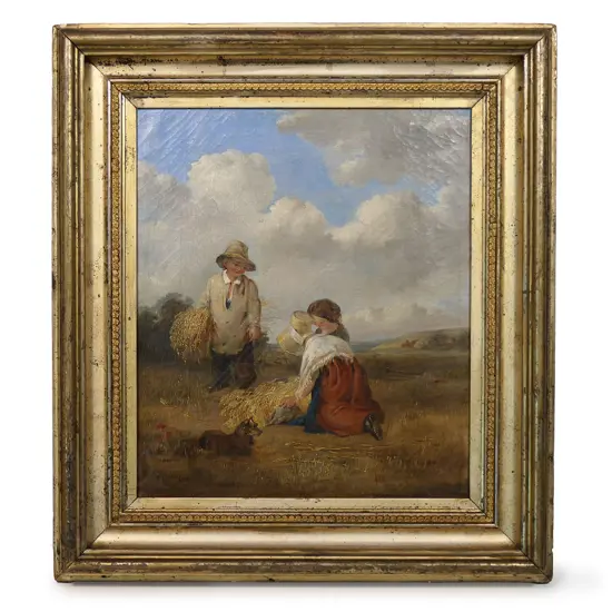 W. Collins (19thC) - Children Picking Hay,