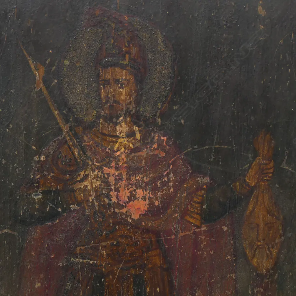 18thC Russian icon on wood panel of St. George, Image 1++