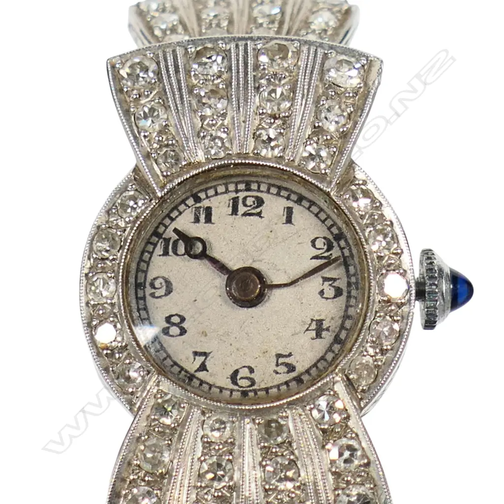 An Art Deco platinum and diamond ladies cocktail watch, Image 1++
