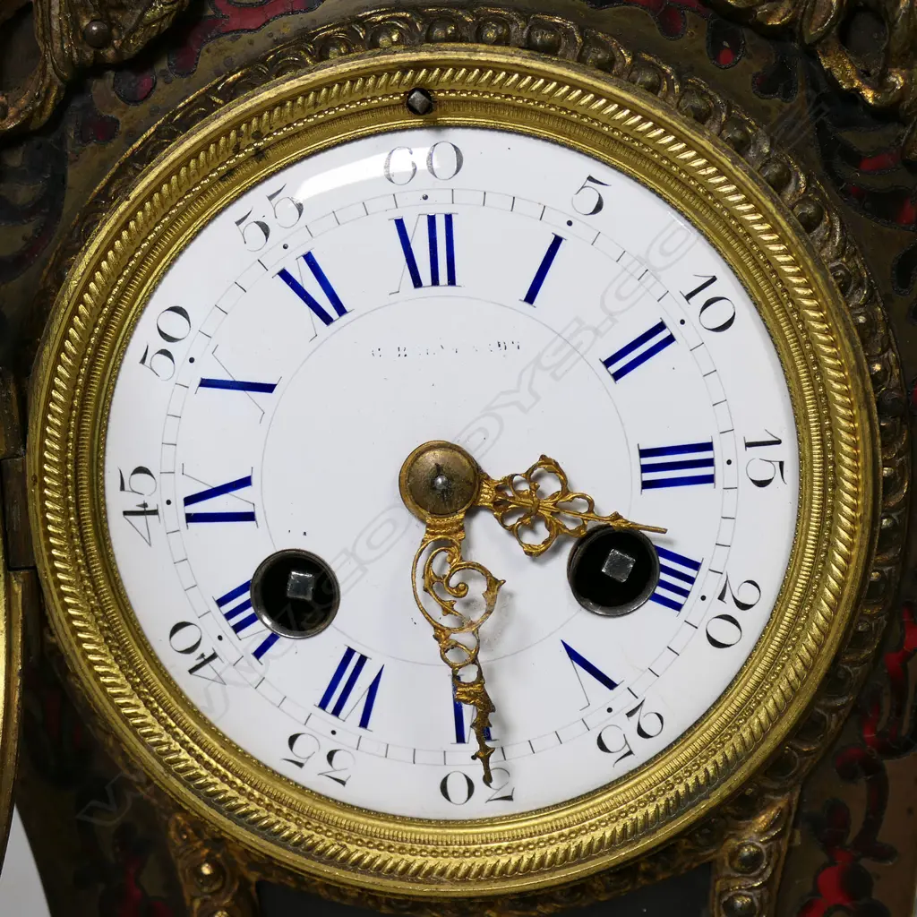 A 19thC French boulle mantel clock on stand, Image 1++