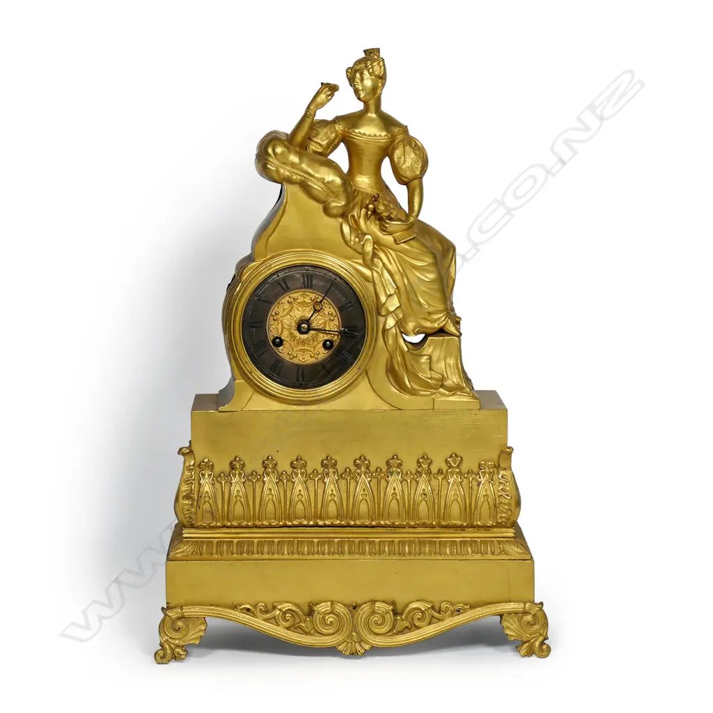 A French 19thC ormolu gilt mantel clock, Image 1++