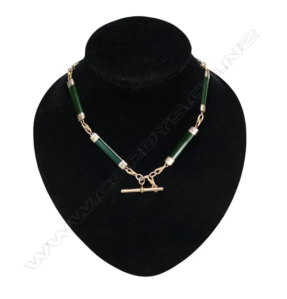 c.1900 9ct gold and pounamu Albert chain, Image 1++
