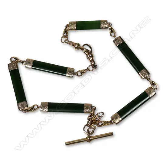 c.1900 9ct gold and pounamu Albert chain,