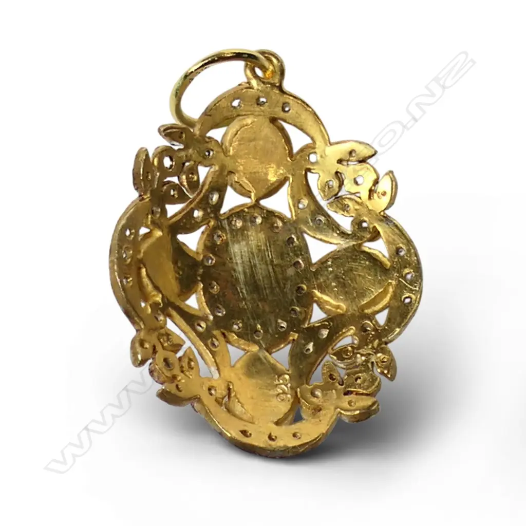 An antique style silver gilt diamond and opal pendant, Image 1++