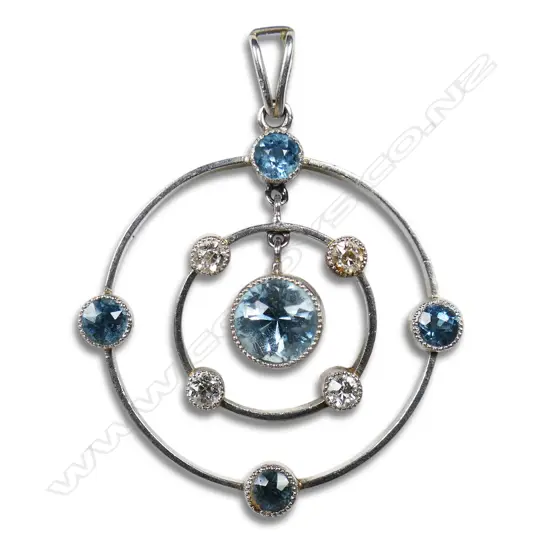 A platinum diamond and aquamarine pendant,
