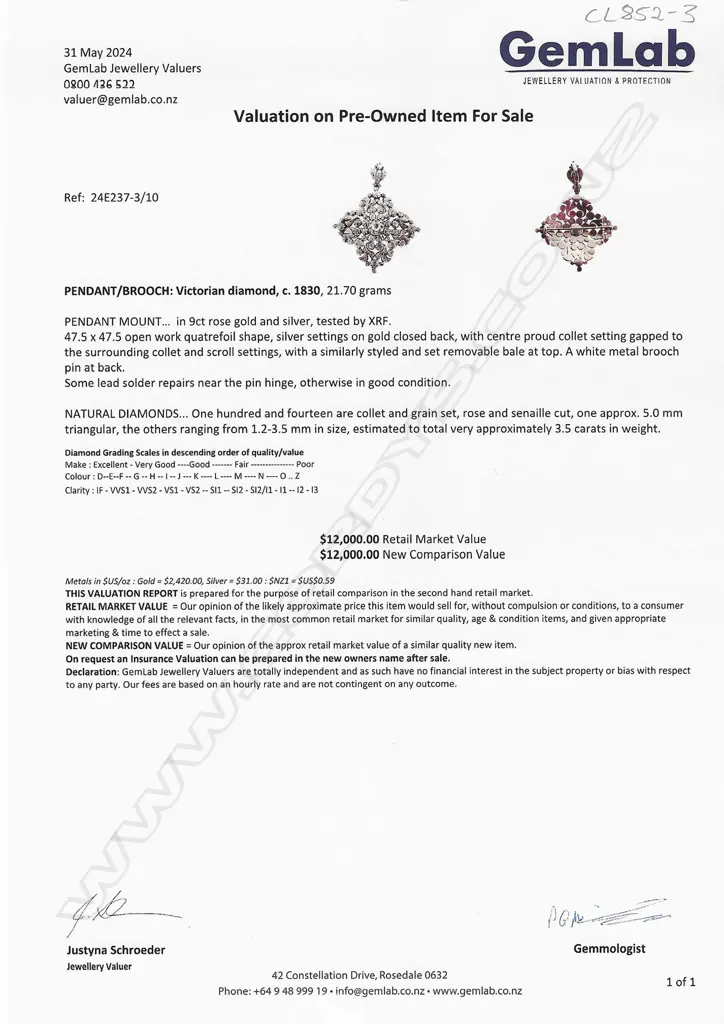 A Georgian 9ct gold / silver and diamond pendant/brooch, Image 1++