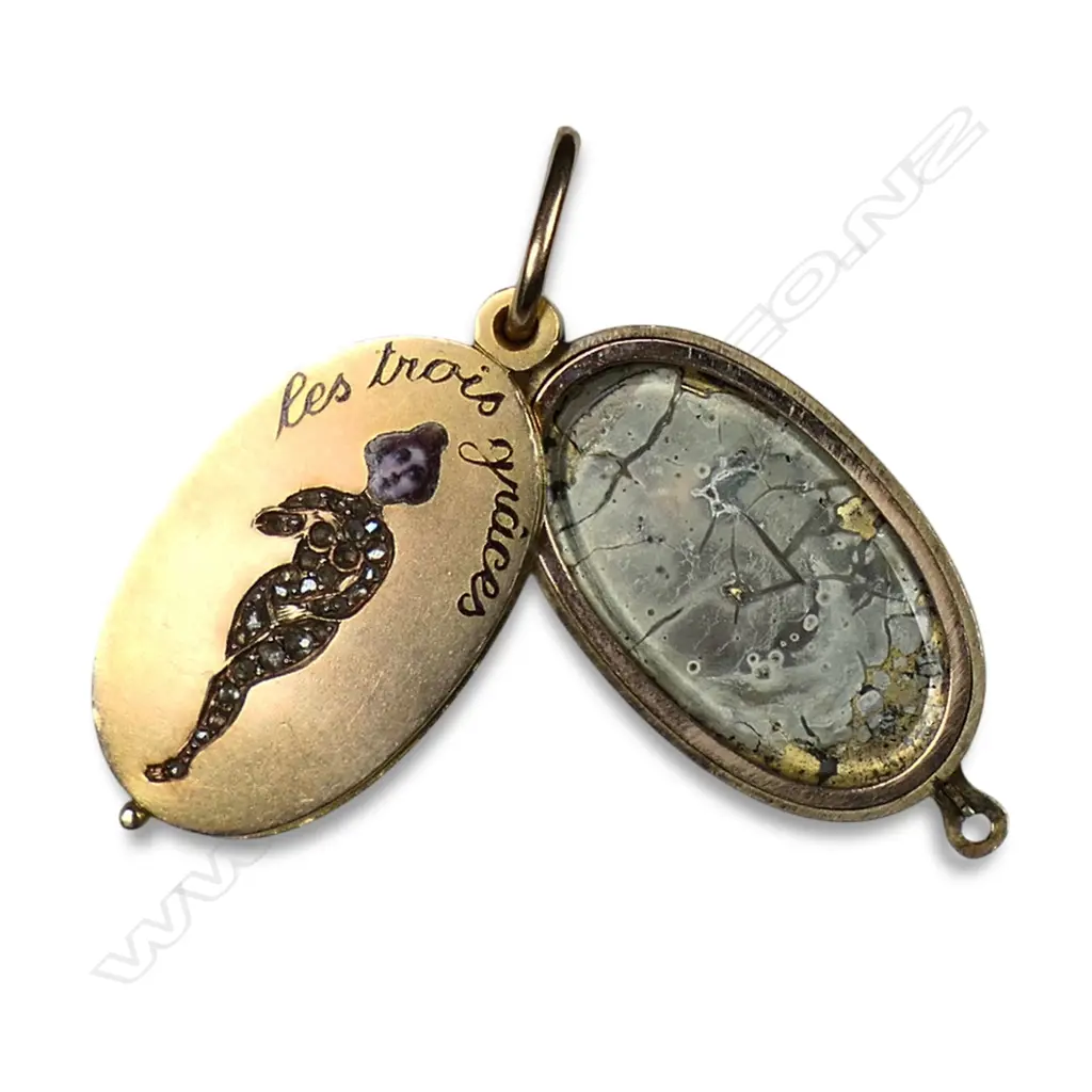 A Late 19thC French gold enamel and diamond set comical pendant, Image 1++