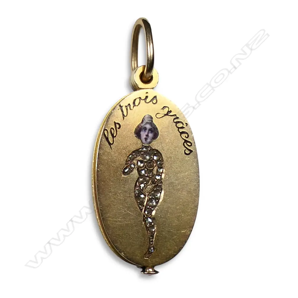 A Late 19thC French gold enamel and diamond set comical pendant, Image 1++